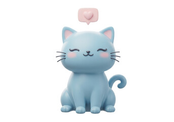 Isolated adorable blue cat with a heart speech bubble above its head, on a solid fill