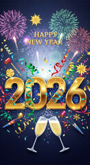 Celebrate the New Year 2026 with dazzling fireworks, champagne toasts, and festive confetti!