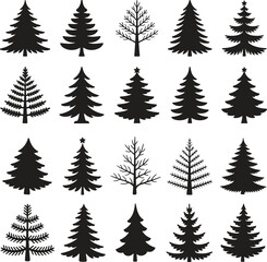 Christmas Tree Vector Set – Holiday Evergreen Silhouettes Icons Isolate on White Background
