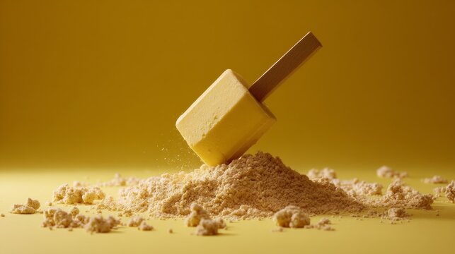 Powder scoop golden background styled nutrition product lifestyle advertising composition