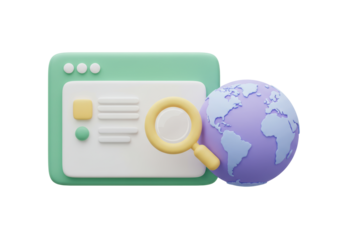 Isolated internet search with globe and magnifying glass for web page exploration concept