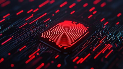 Close up macro of biometric scanner integrated into Military Information Technology access system.