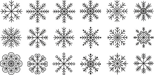 Detailed Snowflake Vector Set – Christmas Winter Icons Illustration Isolate on White Background