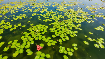 Proliferation of algae and verdin in irrigation water, eutrophication is the most important pollution process of stagnant waters