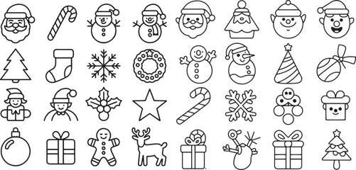 Christmas Outline Icon Set &ndash; Holiday Vector Collection Illustration Isolate on White Background 