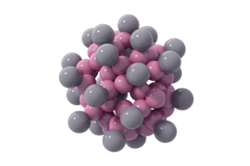 3D render of a cluster of pink and gray spheres, possibly representing a molecule or abstract art. background removed