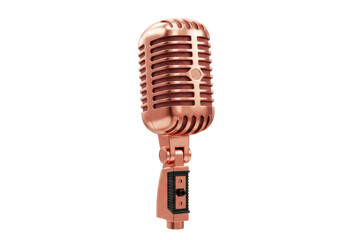Fototapeta premium Isolated Copper-Colored Vintage Microphone Standing Upright for Singing or Podcasting Use