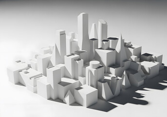 Fototapeta premium White Geometric Cityscape. A Minimalist 3D Rendering