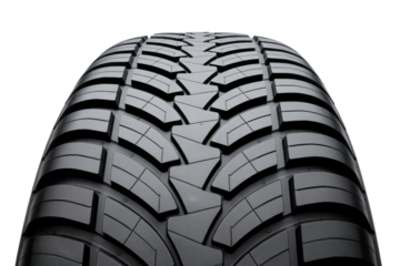 Close-up of a black tire tread with a unique, aggressive pattern designed for off-road driving. background removed