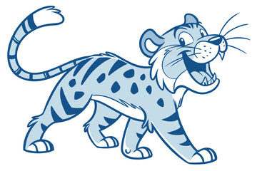 Cartoon Tiger Friendly Walking Blue Striped Feline With White Fur