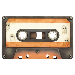 Obraz premium Halloween Retro 80s Vintage audio cassette with ghost illustrations on the label.