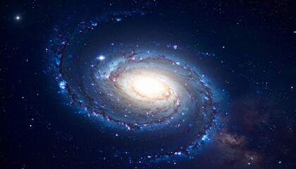 Spiral galaxy in deep space with galactic arms bending around
