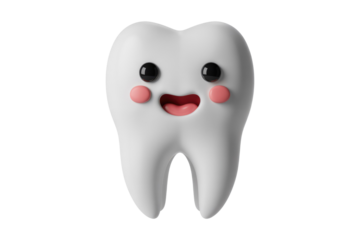 A happy cartoon tooth with rosy cheeks and a big smile, perfect for dental care. background removed