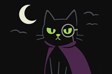 Halloween Cat Under Crescent Moonlight