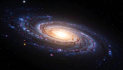 Spiral galaxy in deep space with galactic arms bending around