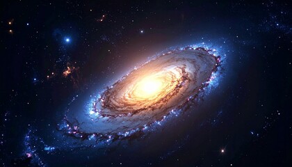 Fototapeta premium Spiral galaxy in deep space with galactic arms bending around