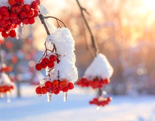 Winter berries adorned with frost and snow
