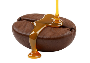 Isolated Coffee Bean with Caramel Drizzle, Close Up Still Life, Sweet Treat, Brown, Glaze