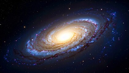 Spiral galaxy in deep space with galactic arms bending around