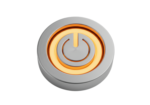 Isolated Power On Button with Glowing Orange Ring for Device Start Up and Activation