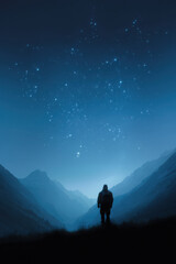 traveler standing majestically among towering mountains with ar markers highlighting peaks