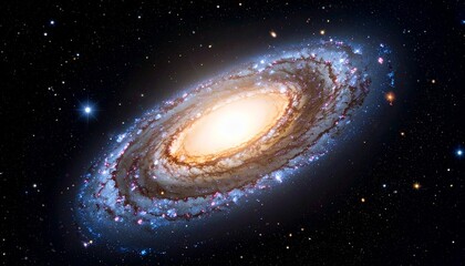 Fototapeta premium Spiral galaxy in deep space with galactic arms bending around