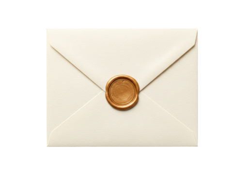 Isolated correspondence invitation note in envelope with a wax seal for important information