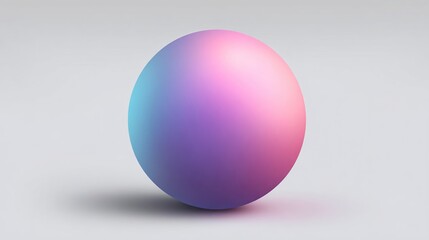A single, smooth, iridescent sphere rests on a light gray surface.  Its colors blend from pink to purple to blue