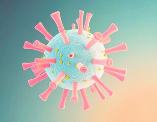Detailed 3D Rendering of a Coronavirus Particle, Illustrating its Spiky Surface and Viral Structure