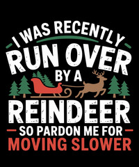 Obraz premium Retro Vintage Christmas Runover By Reindeer Funny Xmas