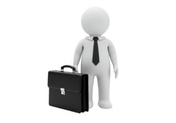 Isolated businessman holding a briefcase, 3D render of office worker in a shirt and tie