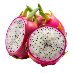 Fresh and Vibrant Dragon Fruit Cut Open Displaying Seeds and Texture on Transparent Background