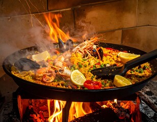 Delicious Seafood Paella Cooking.