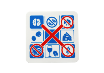 Isolated food allergy label showing common allergens being avoided for healthier diets