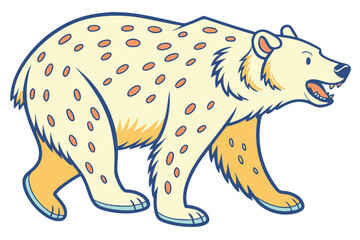 Cartoon Walking Bear Art with Spots, Colorful Outlines on White Background