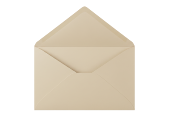 Isolated beige envelope for letter writing with open flap and triangular closure design