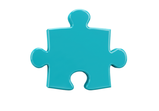 Isolated Teal Blue Puzzle Piece Symbol on Bright Background Ready to Fit In Place
