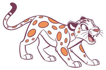 Cartoon White Leopard with Orange Spots Snarling Aggressively on White Background