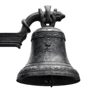 Historic old church bell in high contrast black and white on transparent background