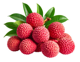 Fresh Lychee Fruits with Leaves, isolated on transparent background PNG