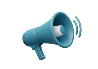 Isolated blue megaphone icon, announcing concept with three curved lines for sound waves