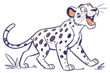 Cartoonish Jaguar Roaring with an Open Mouth on White Background