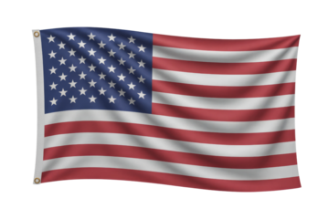 A waving American flag, stars and stripes, on a transparent background. background removed