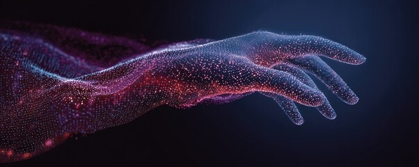 Abstract representation of a hand, digital art, futuristic, ethereal, vibrant colors, artistic.
