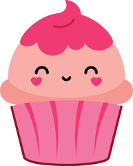 Cute Kawaii Cupcake Illustration with Pink Frosting and Heart Eyes