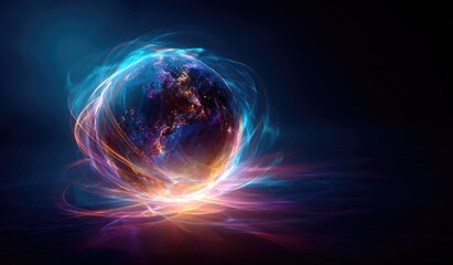 Energetic Earth, Cosmic Energy, Vibrant Planet, Celestial Glow, Nebula, Space.
