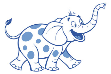Cheerful Blue and White Cartoon Elephant On White Background Design