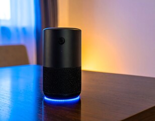 Smart speaker on a wooden table
