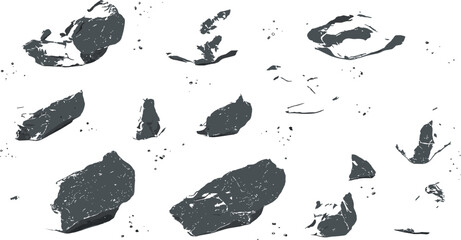 Rock shapes, stone fragments, geological texture, natural boulders, mineral surface, mountain rocks, cliff stones, rough pattern, cad drawing flat vector illustration © Nur Creations