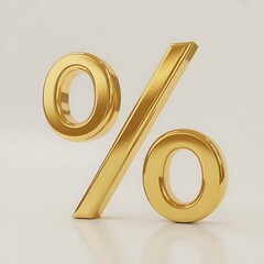 Golden percentage sign symbol, representing discount, interest rate, or financial calculation, isolated on white background
